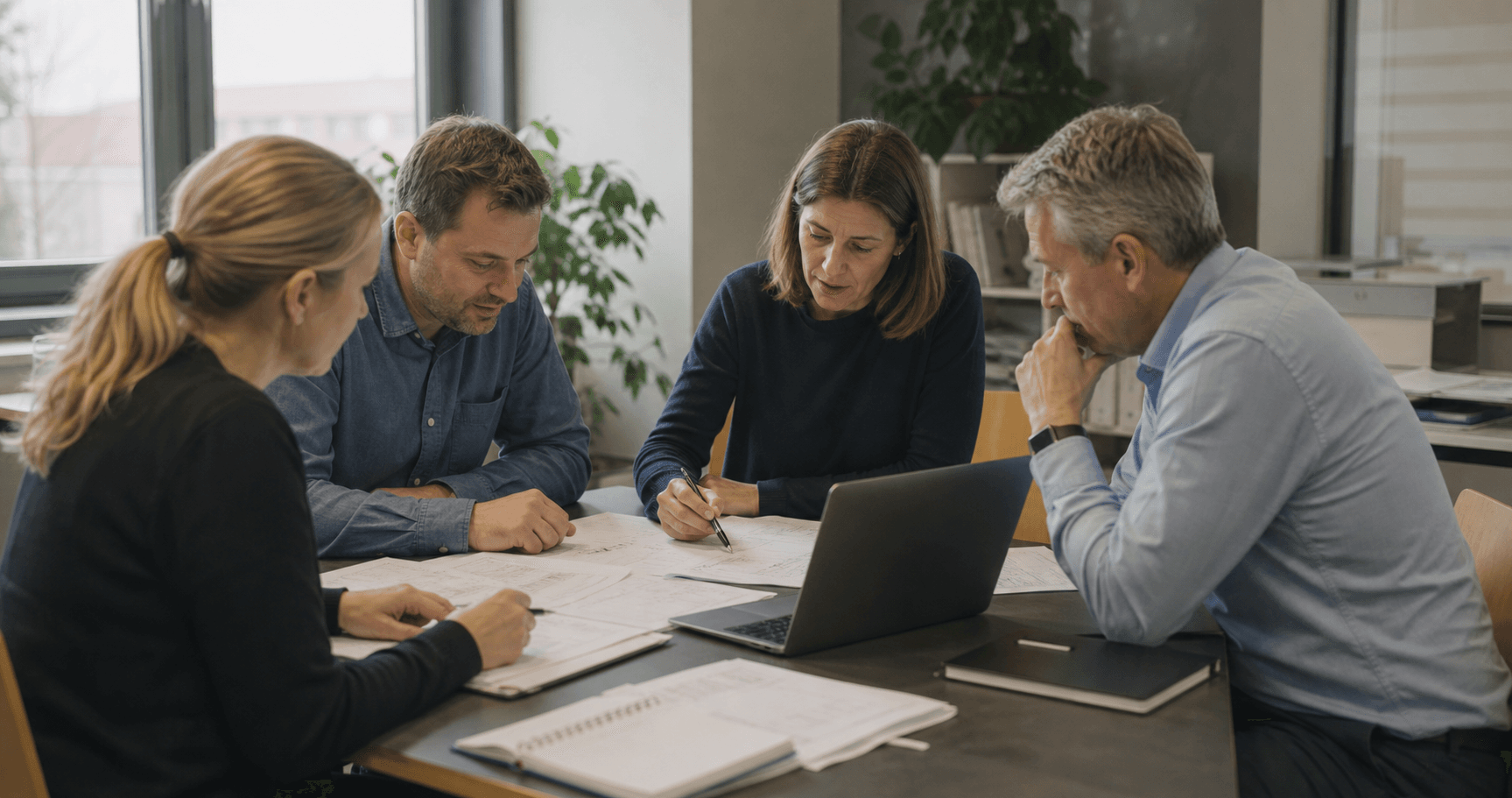 Interdisziplinäres Team analysiert gemeinsam einen Geschäftsprozess