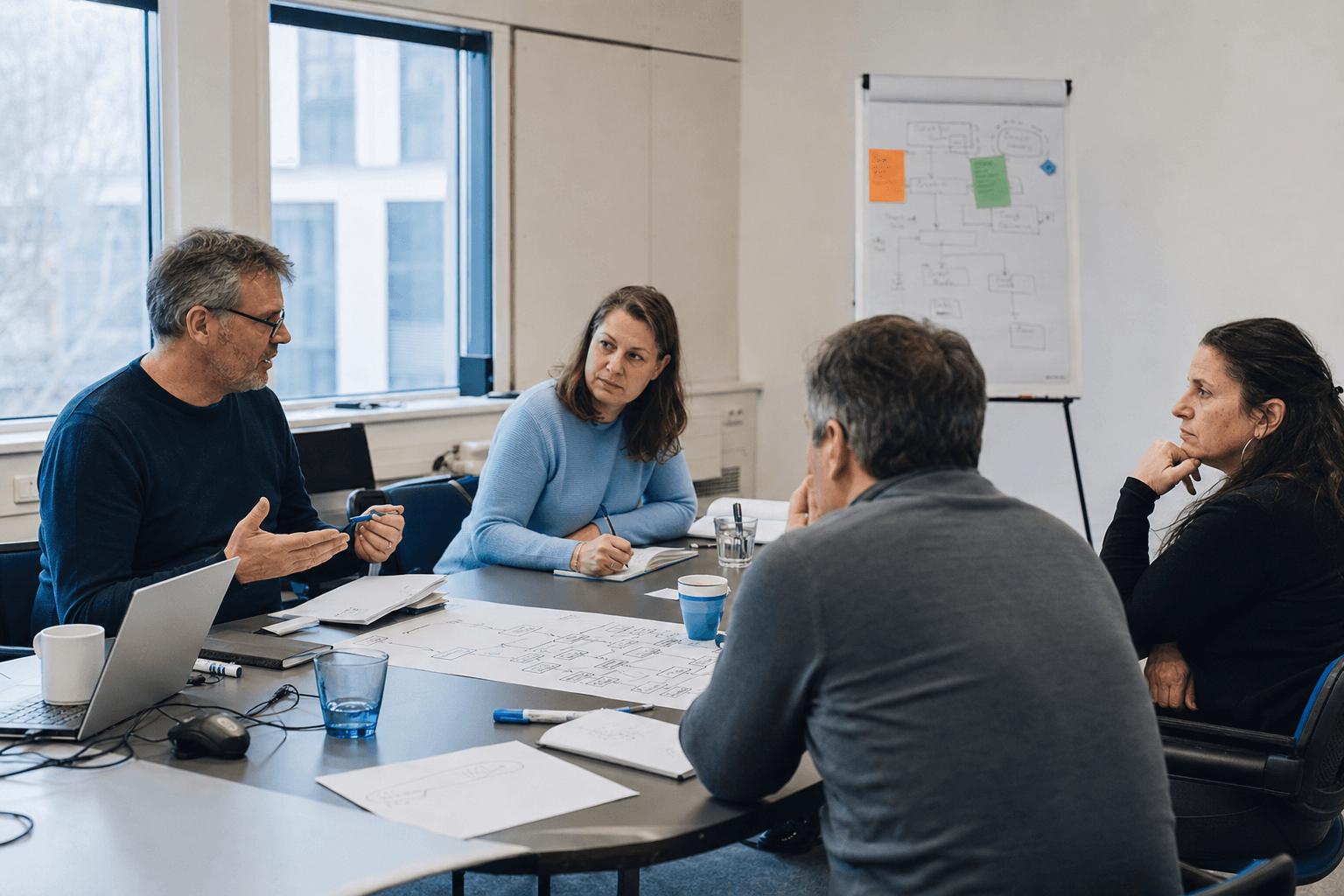 Vier Personen besprechen gemeinsam einen Geschäftsprozess
